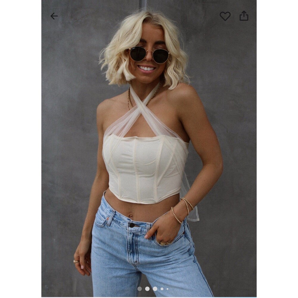 Salty Lane 201 Cream Corset Top Mesh Tie NWOT Size Small
